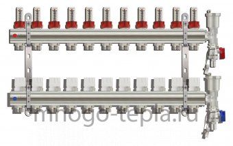 Коллекторная группа Tim (KC011) 1" ВР, 11 отводов 3/4", расходомер, воздухоотводчик, сливной кран - №1