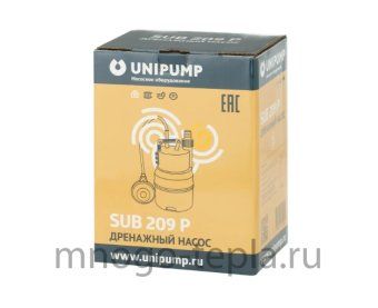 Погружной дренажный насос для воды UNIPUMP SUB 209 P, 250 Вт, размер фракций до 5 мм, напор до 6 м, с поплавком - №1